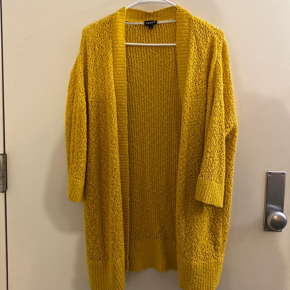 torrid Mustard Yellow Open-Front Chunky Knit Cardigan